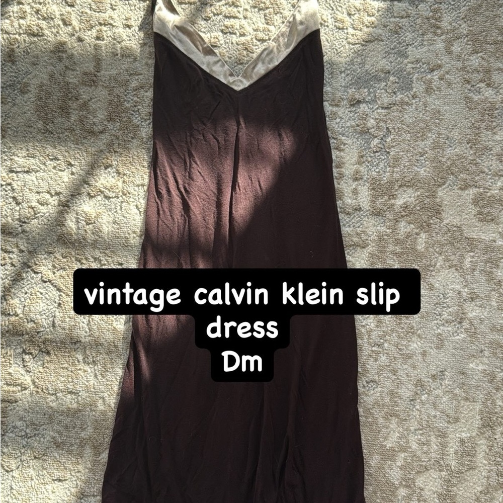 Calvin Klein Chocolate Slip Dress with Cream Trim